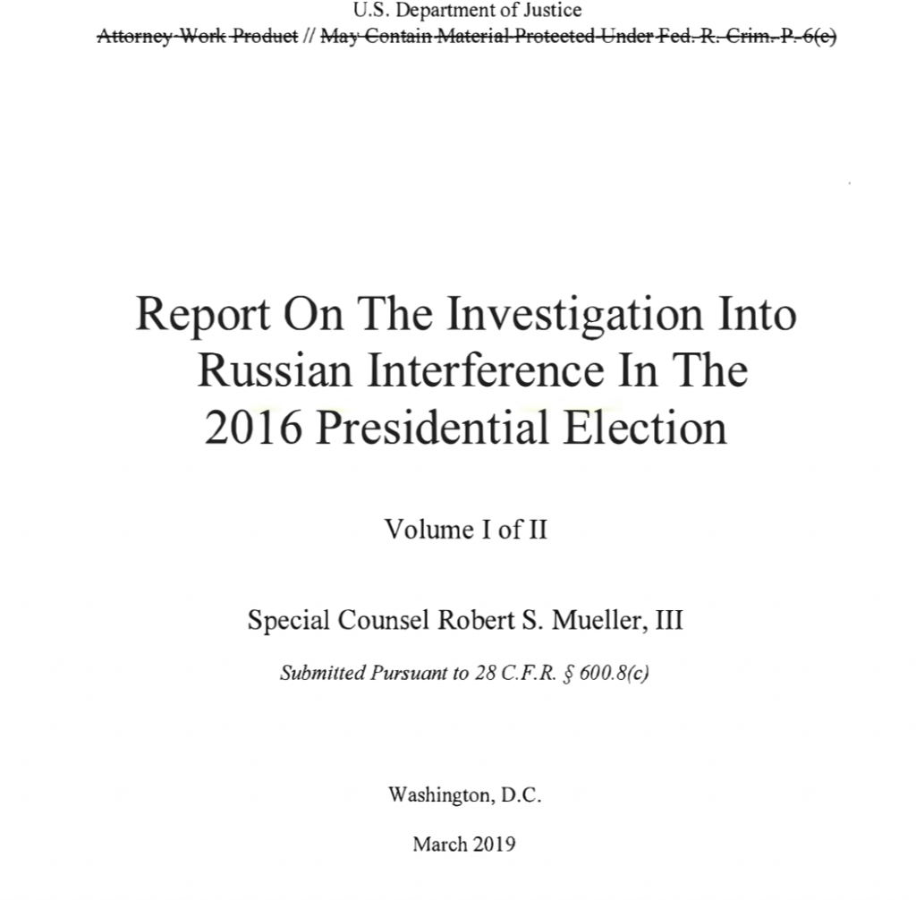 Image of the cover of the Mueller Report.